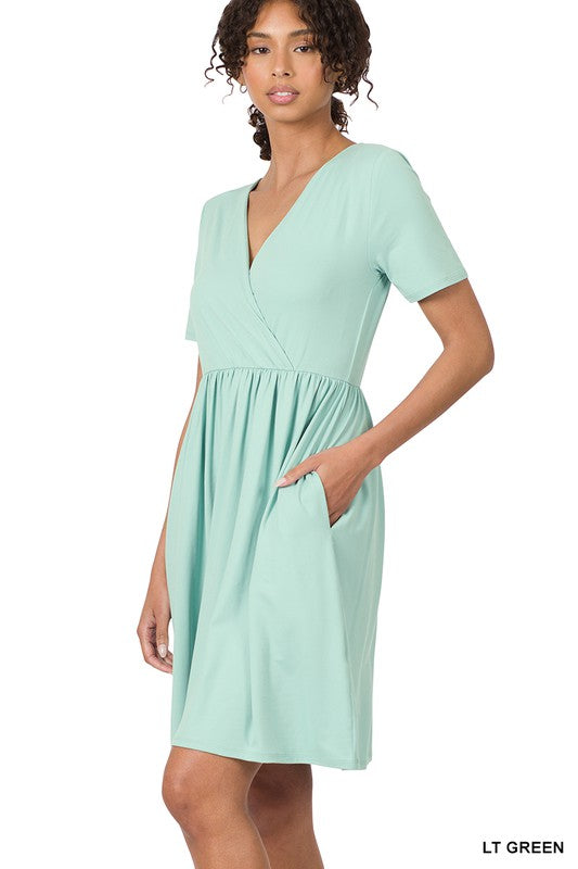 BRUSHED DTY BUTTERY SOFT FABRIC SURPLICE DRESS