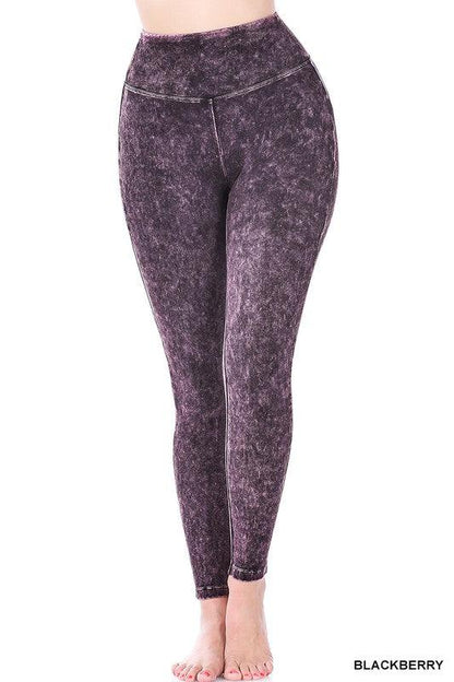 MINERAL WASHED WIDE WAISTBAND YOGA LEGGINGS - Free Rein on Main