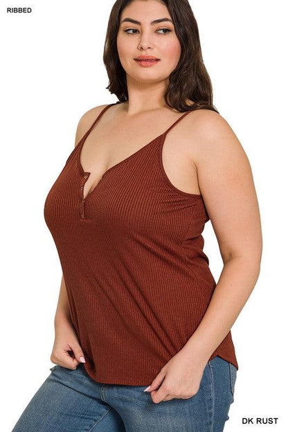 PLUS RIBBED HALF SNAP BUTTON CLOSURE CAMI TOP - Free Rein on Main