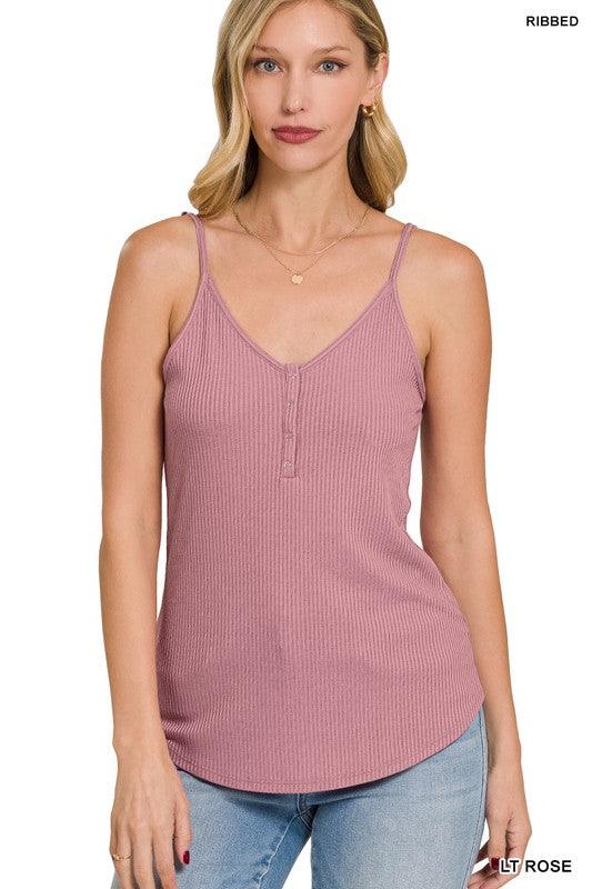 RIBBED HALF SNAP BUTTON CLOSURE CAMI TOP - Free Rein on Main