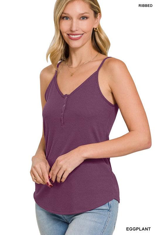 RIBBED HALF SNAP BUTTON CLOSURE CAMI TOP - Free Rein on Main