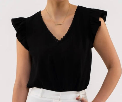 FLORAL LACE BACK WOVEN TOP